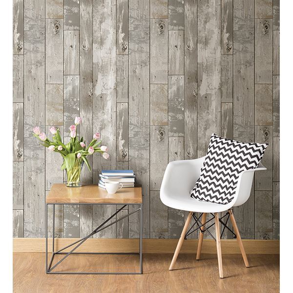 Deena Grey Distressed Wood Wallpaper - Distressed Wallpaper