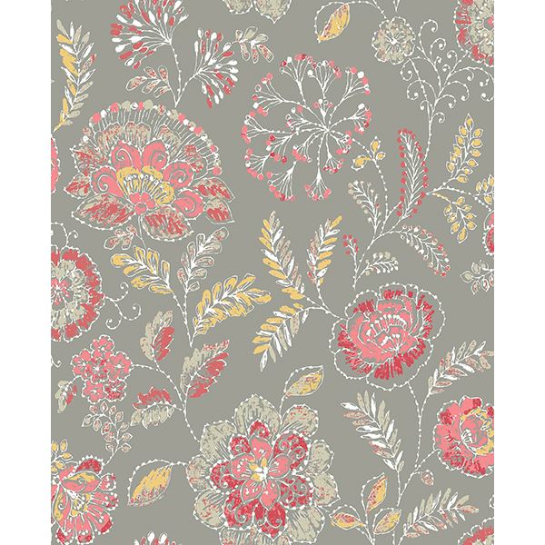 Tropez Coral Jacobean Wallpaper - Jacobean Wallpaper