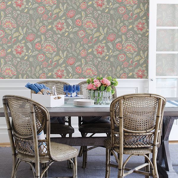 Tropez Coral Jacobean Wallpaper - Jacobean Wallpaper