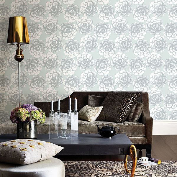 Fanciful Silver Floral Wallpaper - Floral Wallpaper