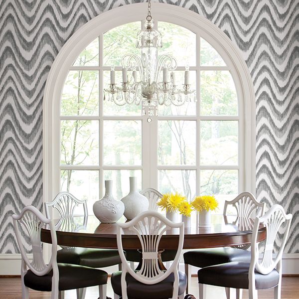 Bargello Grey Faux Grasscloth Wave Wallpaper - Grasscloth Wallpaper