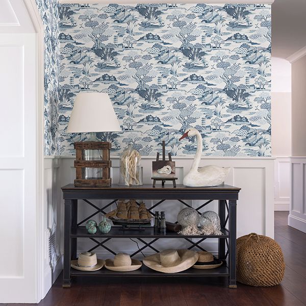 Joy De Vie Blue Toile Wallpaper - Toile Wallpaper
