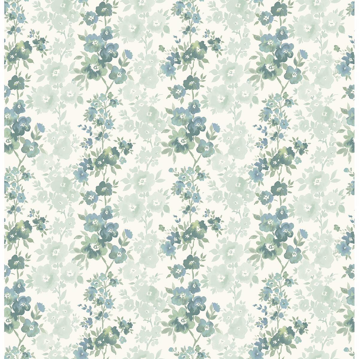 Charlise Teal Floral Stripe - Stripes Wallpaper