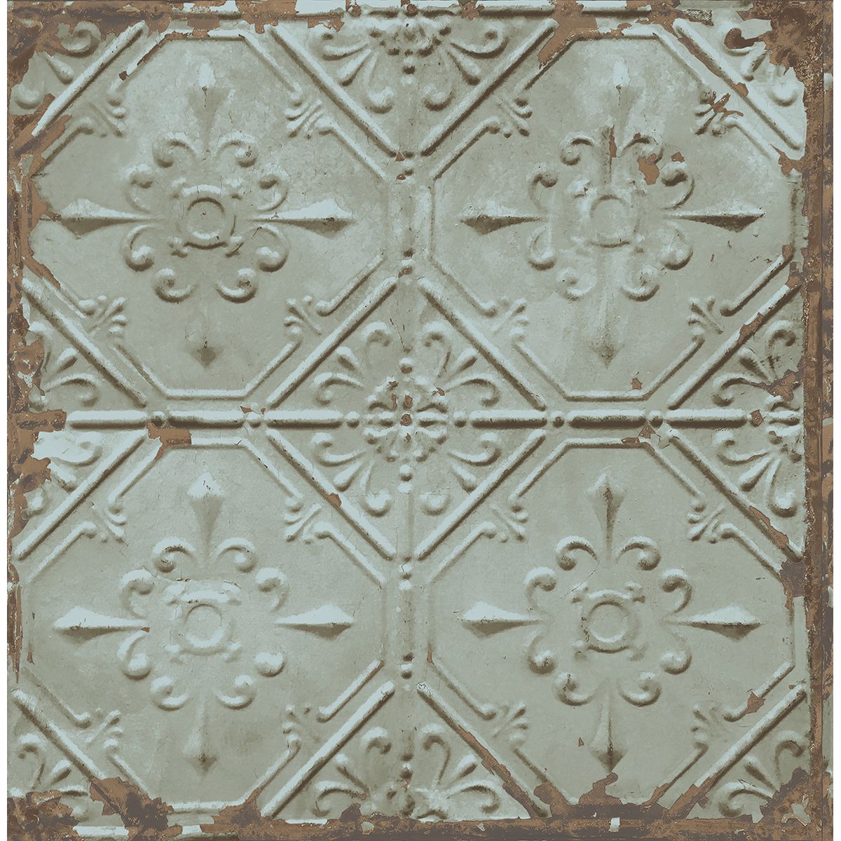 Tin Ceiling Teal Distressed Tiles - Distressed Wallpaper