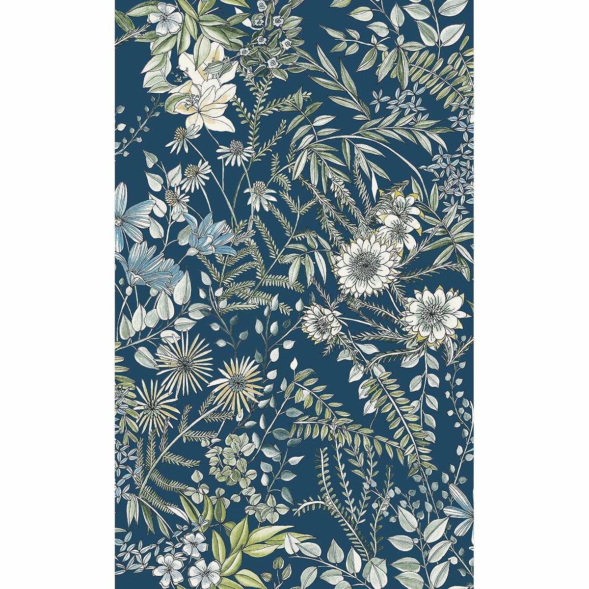 Full Bloom Navy Floral Wallpaper - Floral Wallpaper