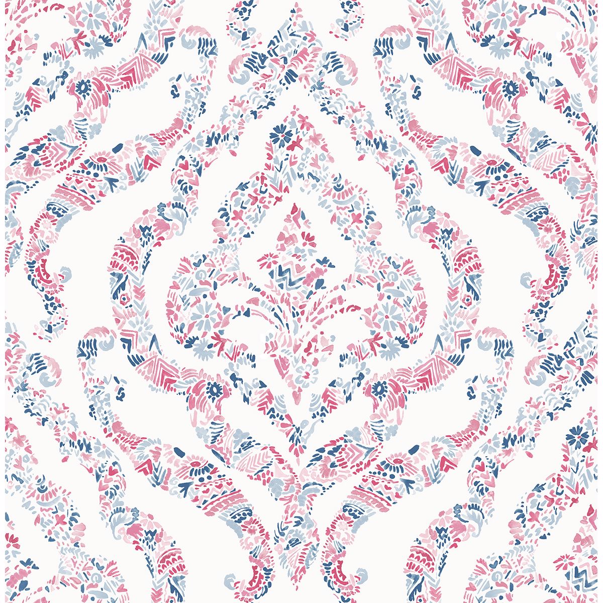 Featherton Coral Floral Damask Wallpaper - Floral Wallpaper