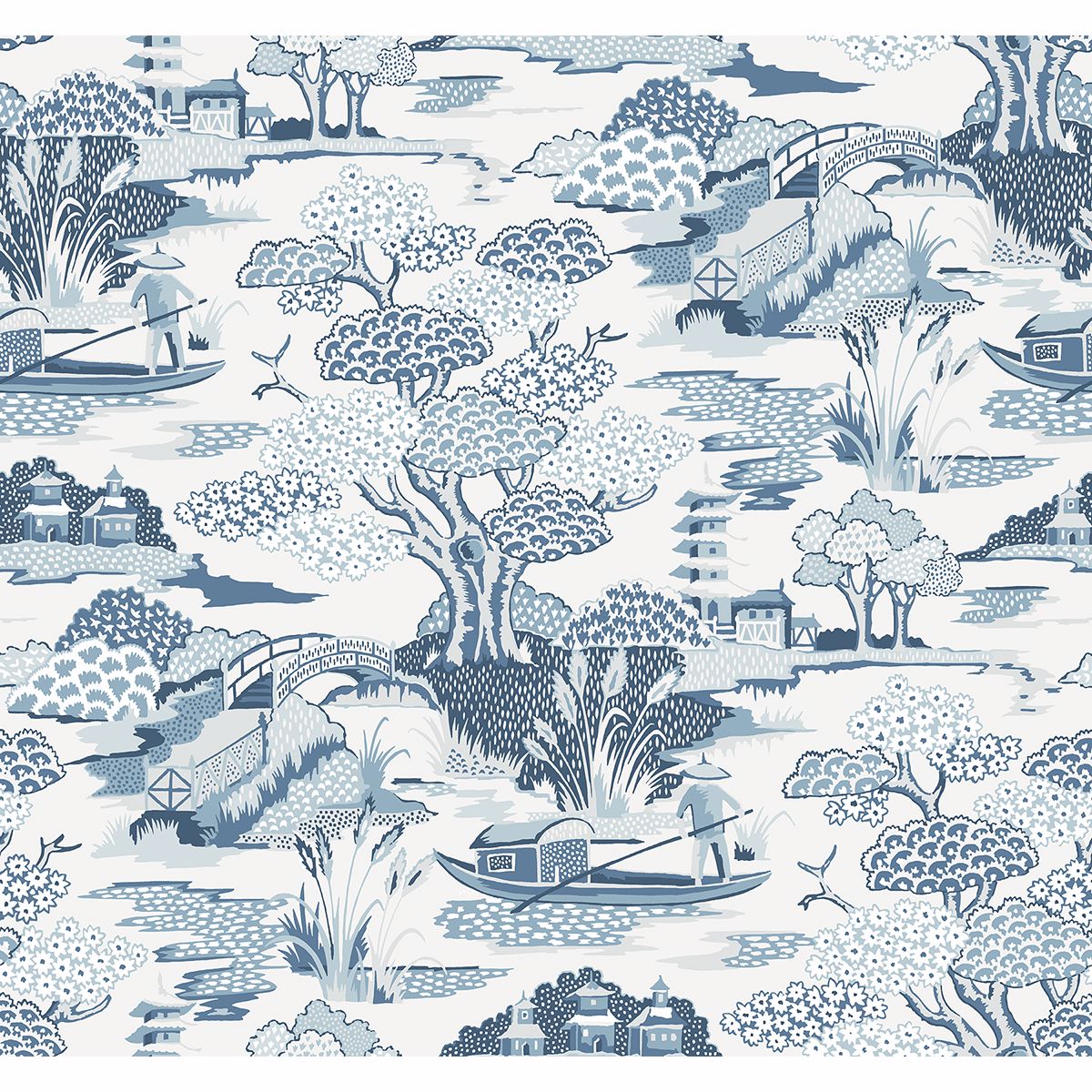 Joy De Vie Blue Toile Wallpaper - Toile Wallpaper