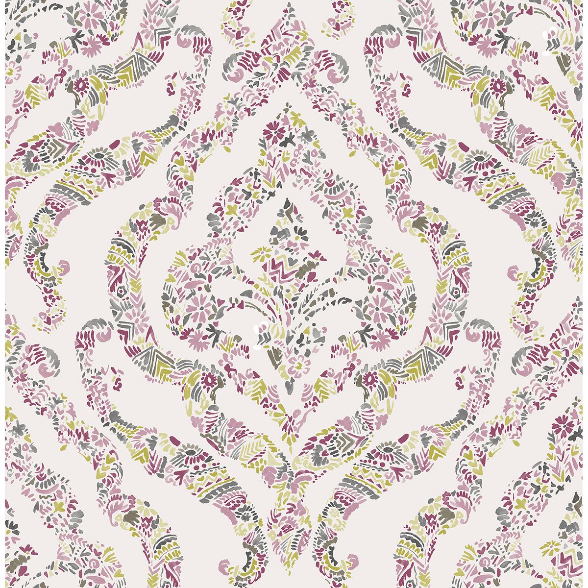 Featherton Pink Floral Damask Wallpaper - Damask Wallpaper