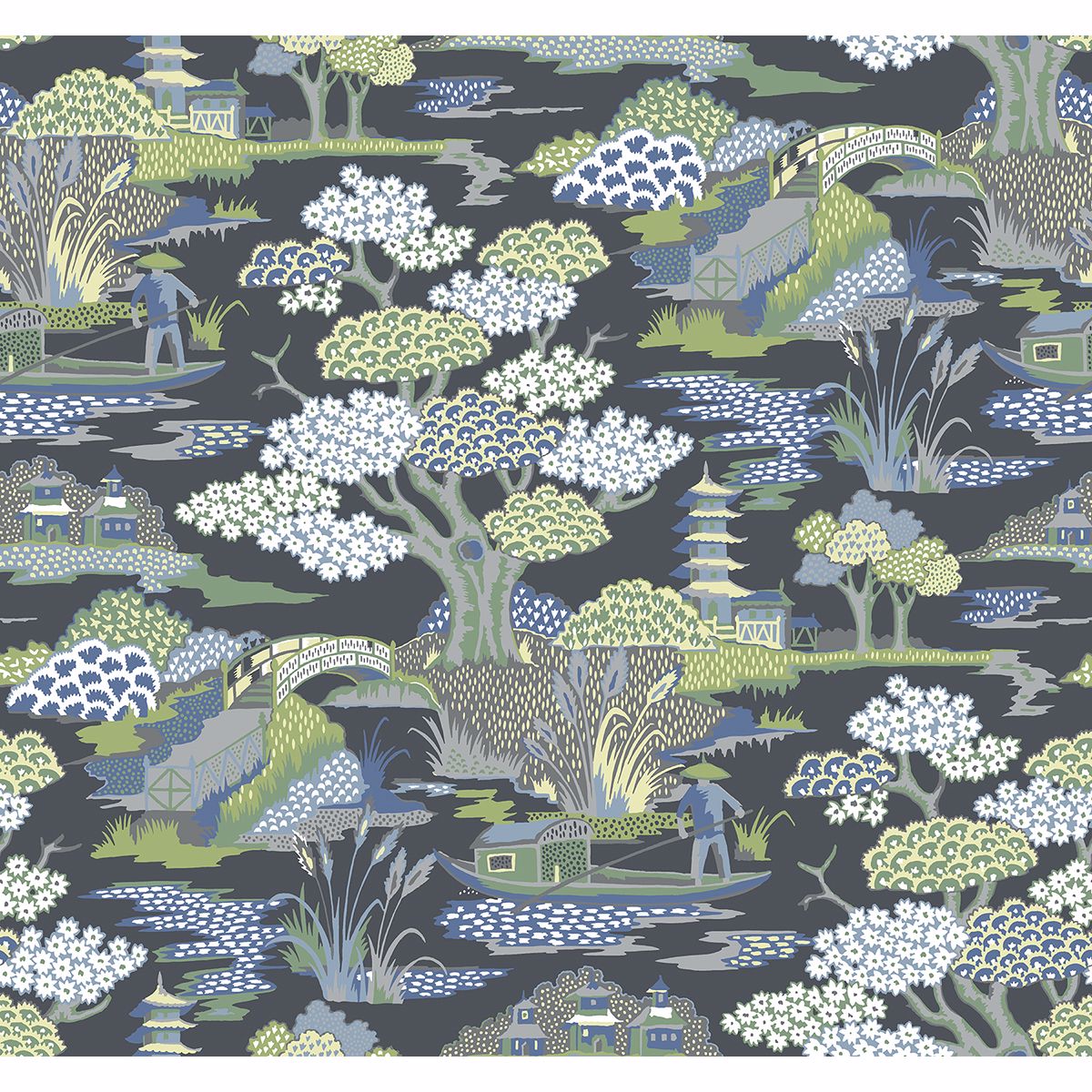 Joy De Vie Indigo Toile Wallpaper - Toile Wallpaper