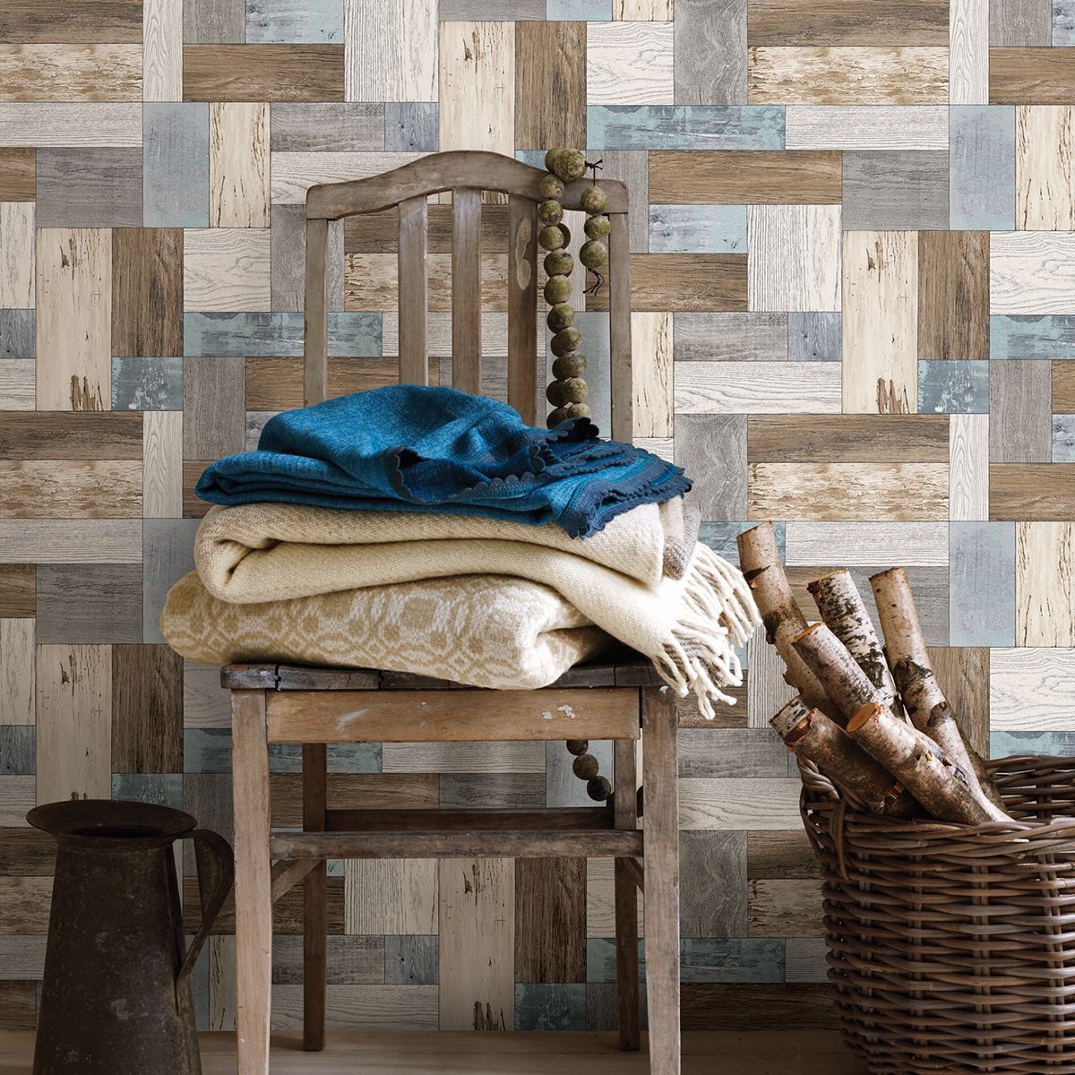 Knock on Wood Multicolor Distressed Wallpaper - Distressed Wallpaper