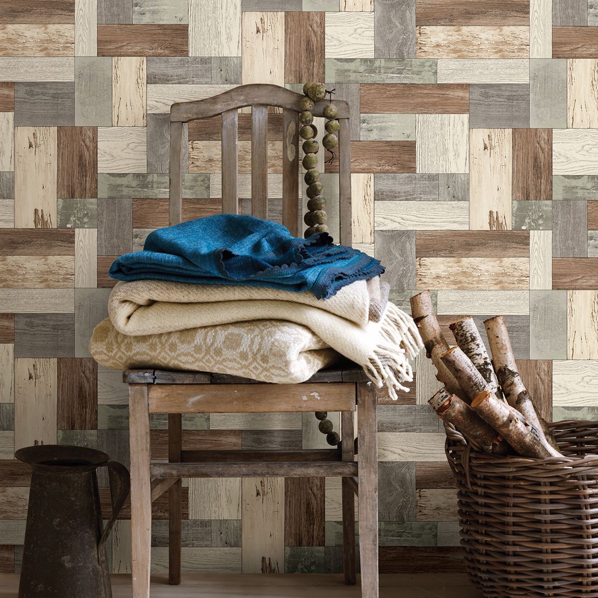 Knock on Wood Light Blue Distressed Wallpaper - Distressed Wallpaper
