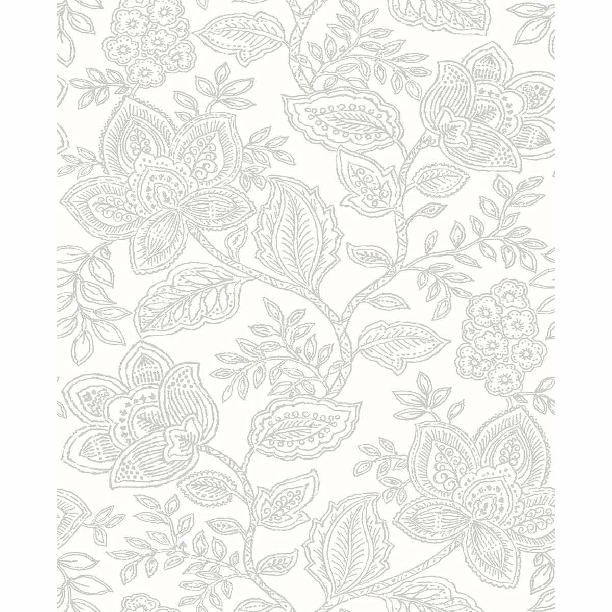 Larkin Grey Floral Wallpaper - Jacobean Wallpaper