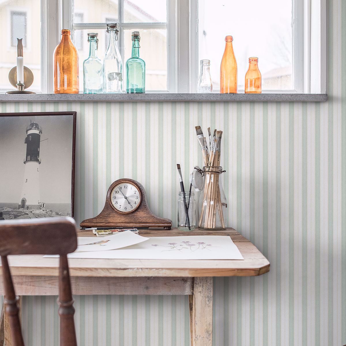 Symphony Sage Stripe Wallpaper - Stripes Wallpaper