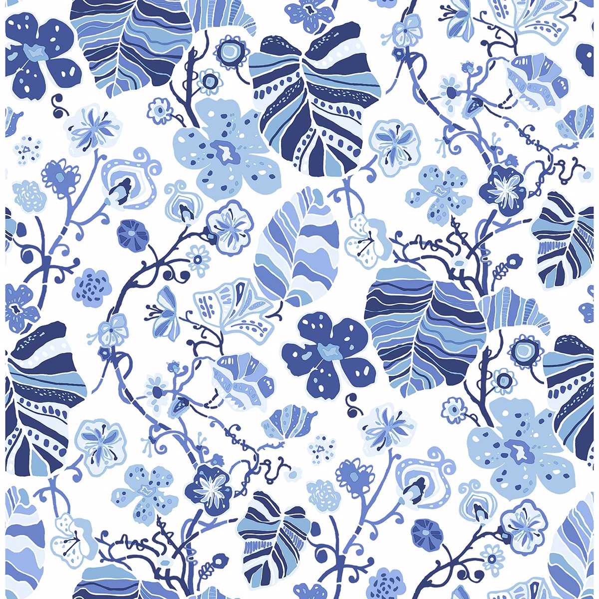 Gwyneth Indigo Floral Wallpaper - Floral Wallpaper