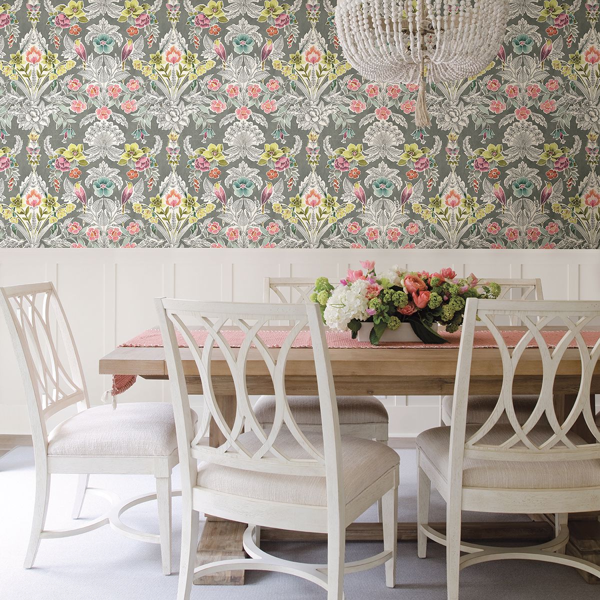 Vera Multicolor Floral Damask Wallpaper - Damask Wallpaper