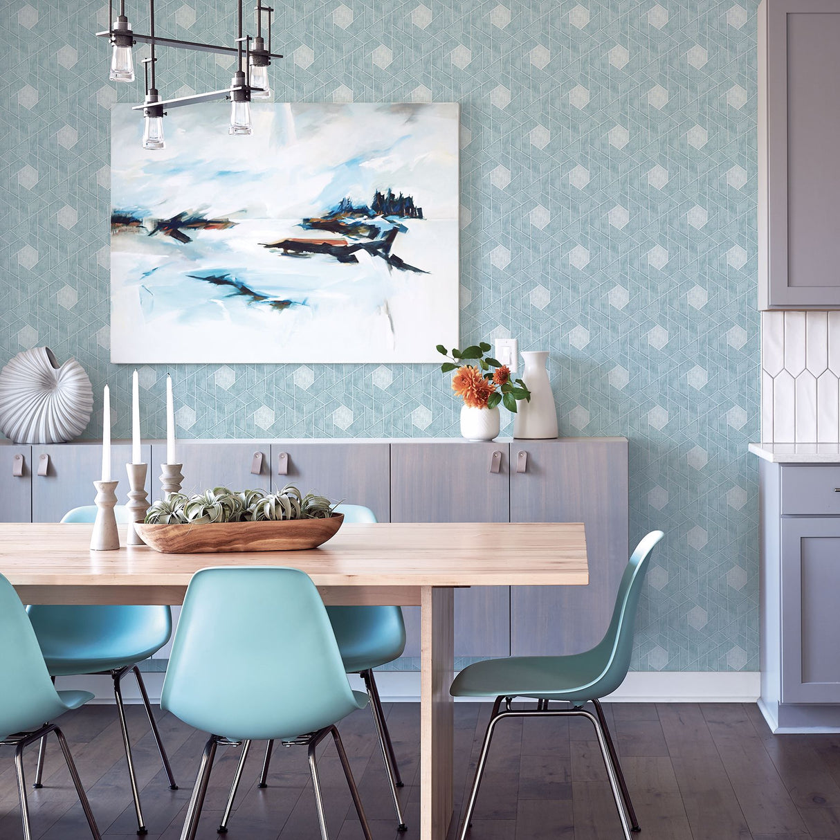 Granada Aqua Geometric Wallpaper- Scott Living - Geometric Wallpaper