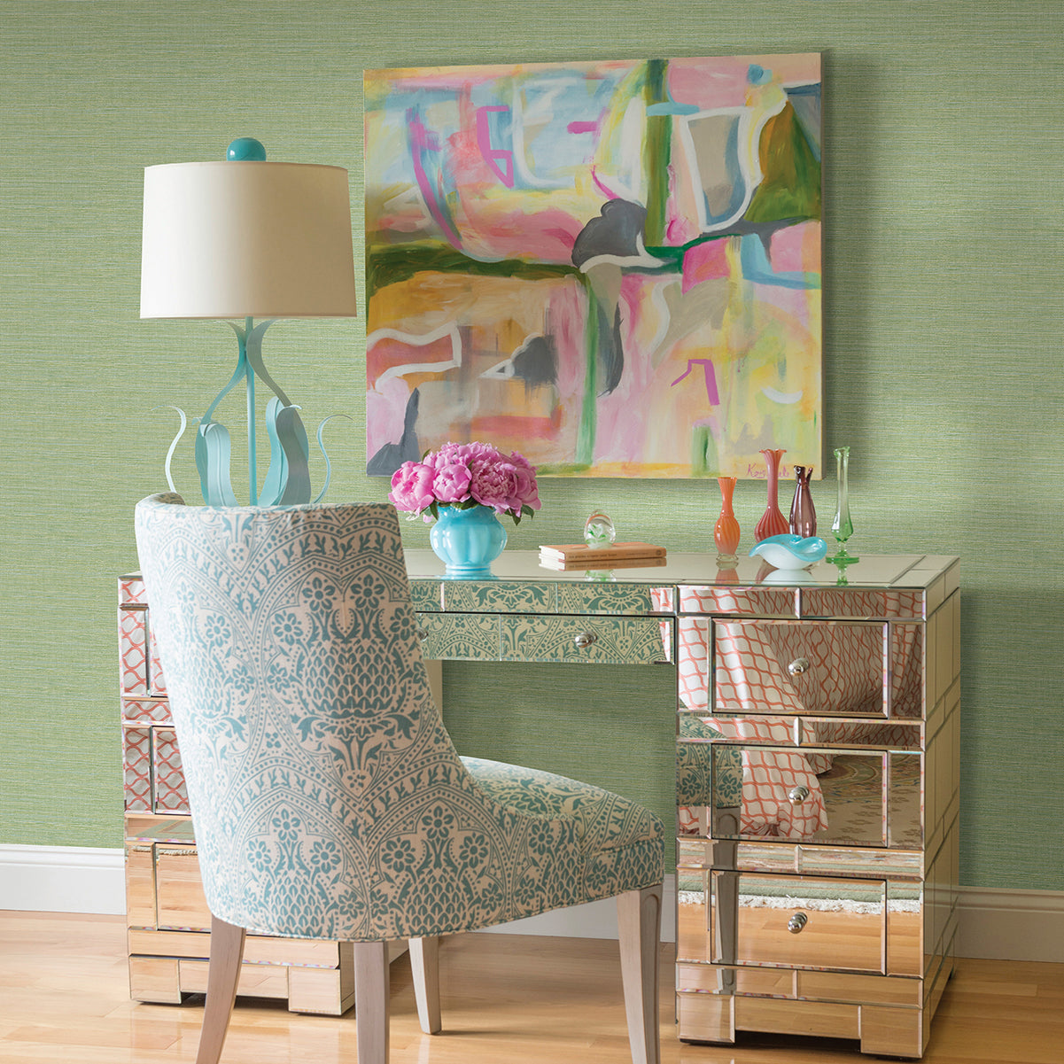 Agave Green Imitation Grasscloth Wallpaper - Grasscloth Wallpaper