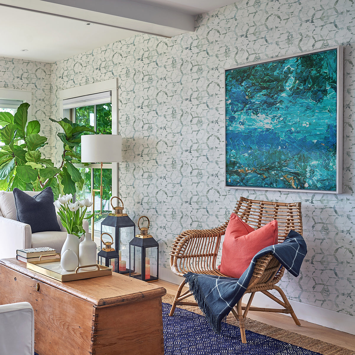 Augustine Slate Distressed Geometric Wallpaper - Distressed Wallpaper