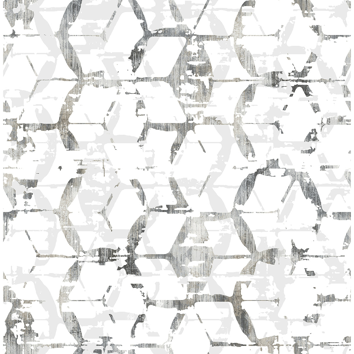 Augustine Black Distressed Geometric Wallpaper - Distressed Wallpaper