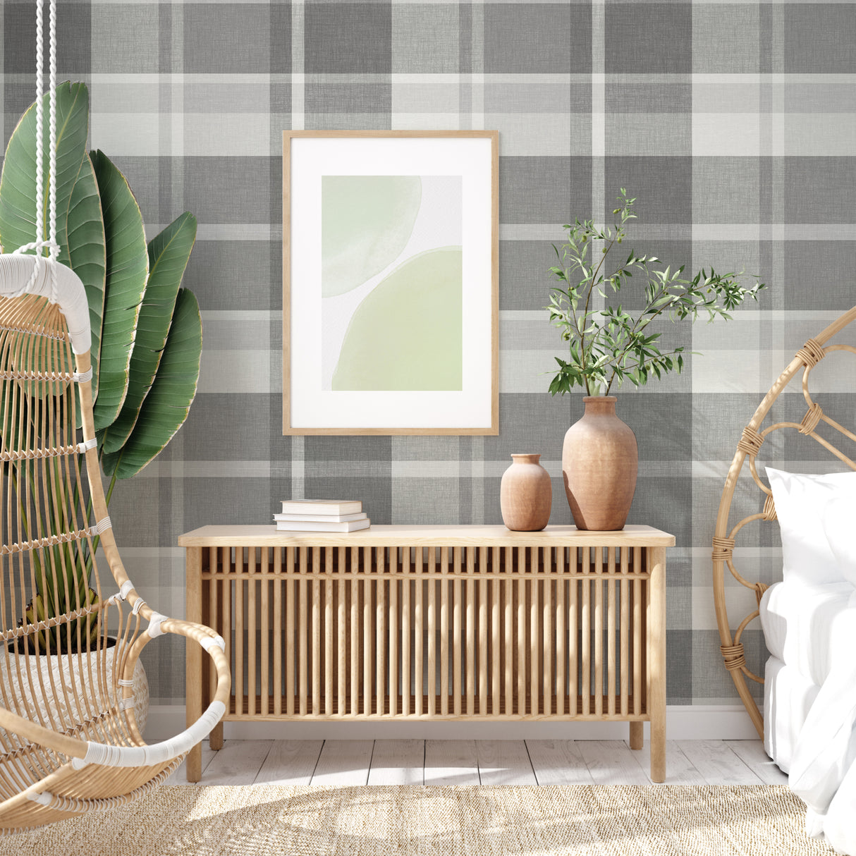 Madaket Dark Grey Plaid Wallpaper - Plaid Wallpaper