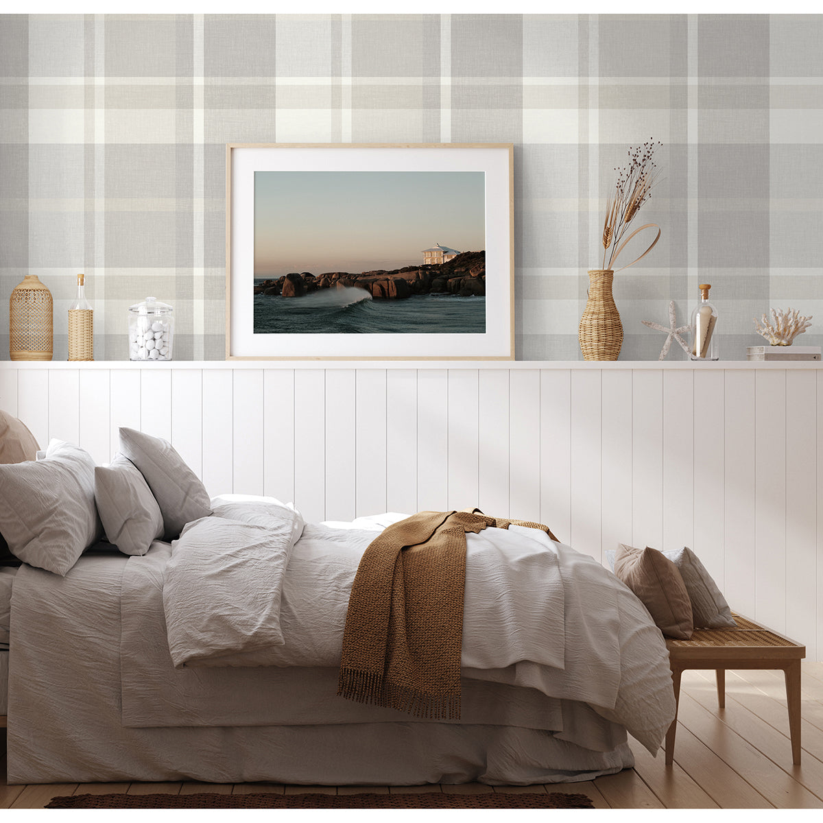 Madaket Light Grey Plaid Wallpaper - Plaid Wallpaper