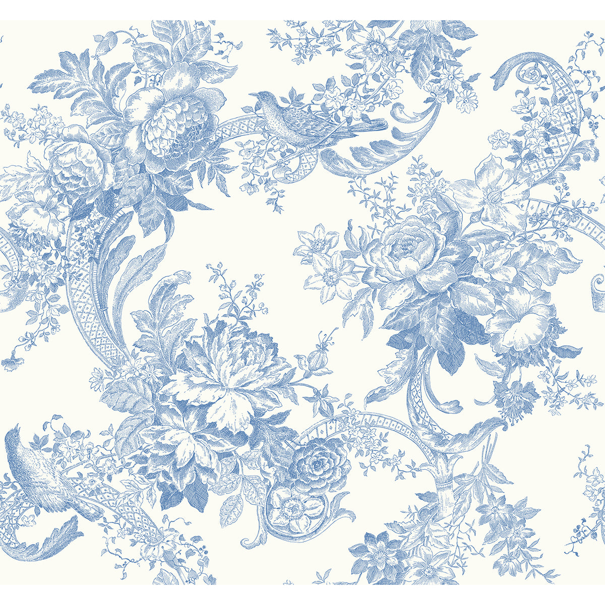Carmel Light Blue Baroque Florals Wallpaper - Floral Wallpaper