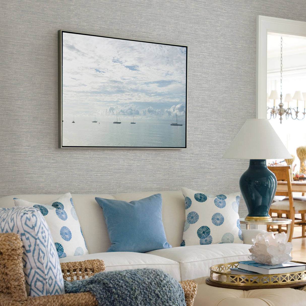 Tiverton Grey Faux Grasscloth Wallpaper - Grasscloth Wallpaper