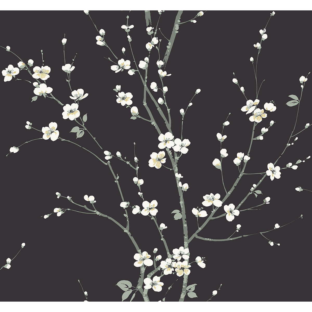 Monterey Black Floral Branch Wallpaper - Toile Wallpaper