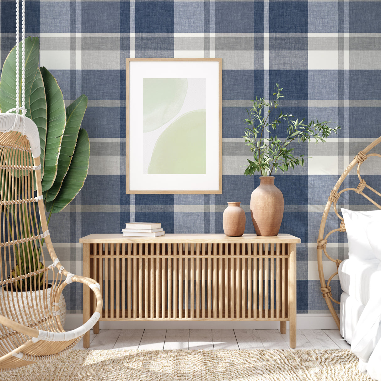 Madaket Indigo Plaid Wallpaper - Plaid Wallpaper