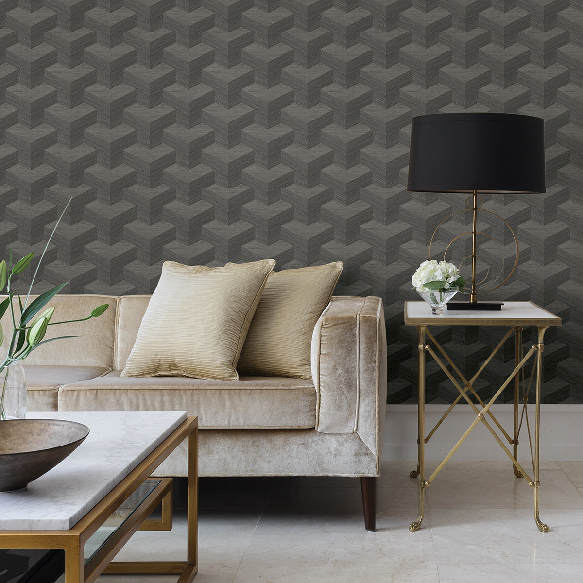 Y Knot Grey Geometric Texture Wallpaper - Geometric Wallpaper