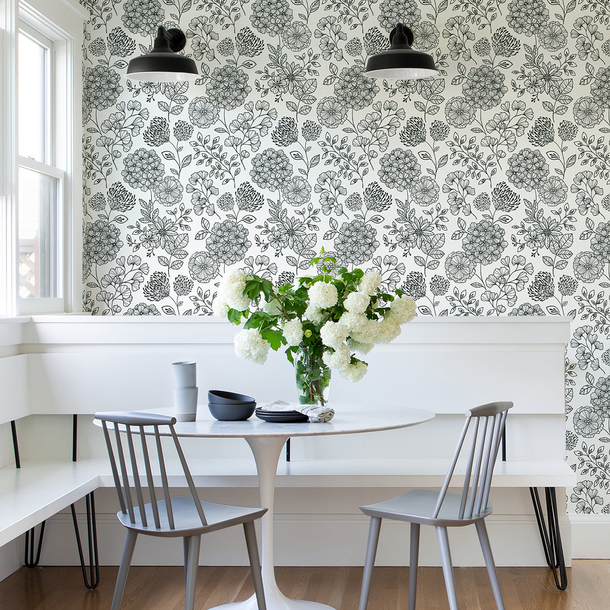 Ada Black Floral Wallpaper - Floral Wallpaper
