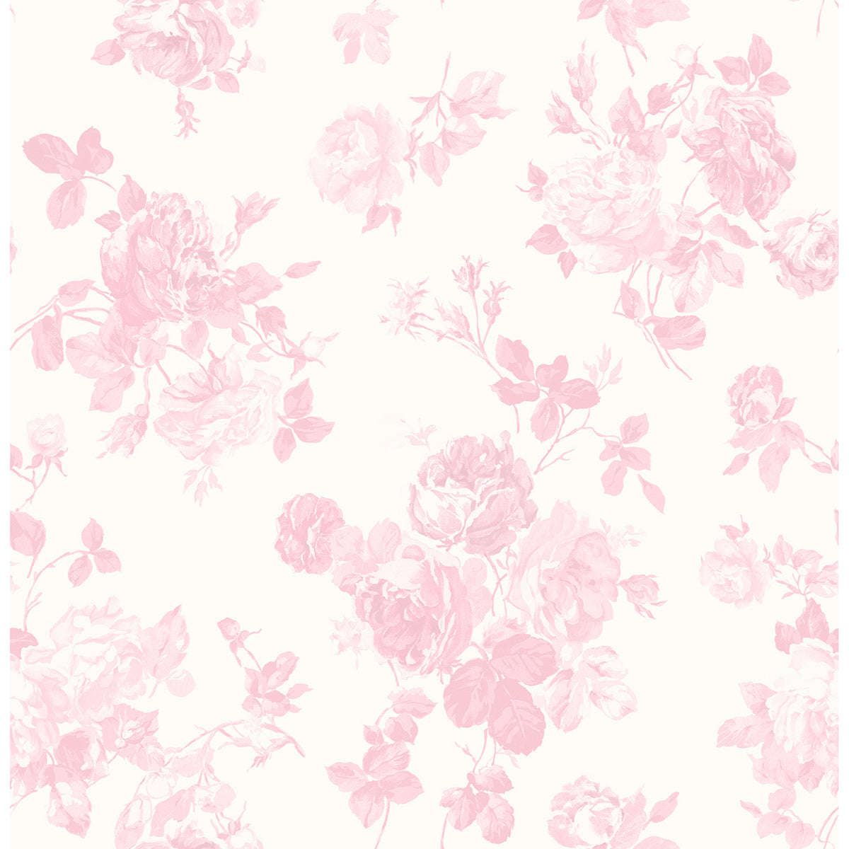 Everblooming Rosettes Pink Cabbage Rose Bouquets Wallpaper - Toile Wallpaper