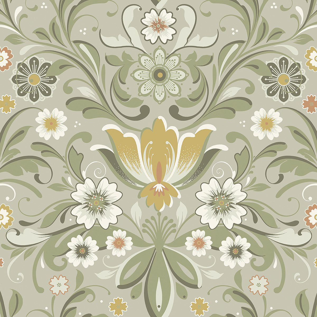 Ostanskar Green Retro Floral Wallpaper - Floral Wallpaper