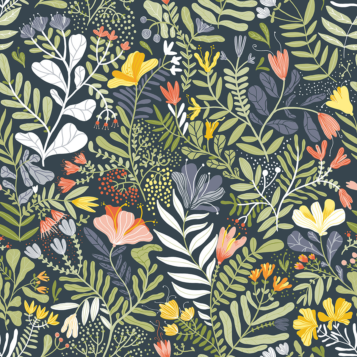 Brittsommar NAVY Woodland Floral