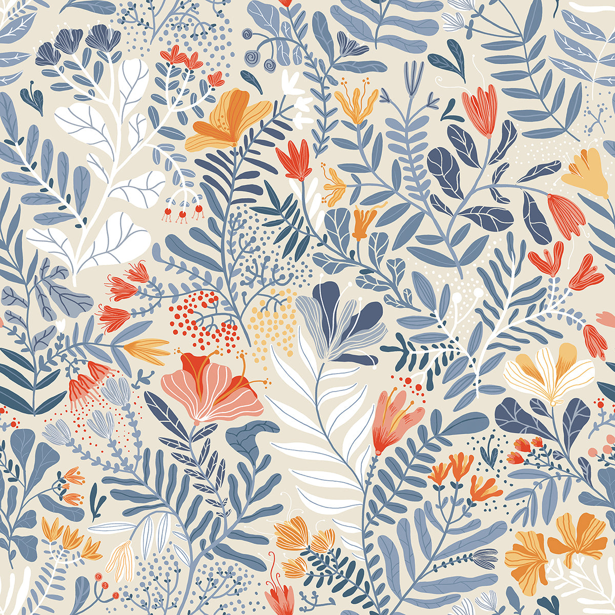 Brittsommar Light Blue Woodland Floral Wallpaper - Floral Wallpaper
