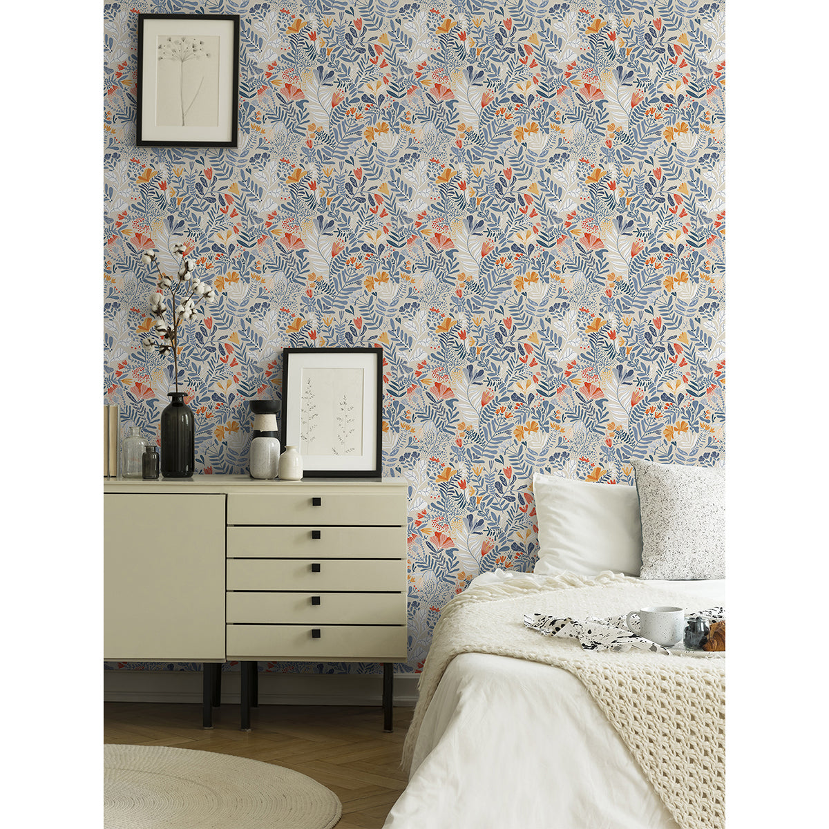 Brittsommar Light Blue Woodland Floral Wallpaper - Floral Wallpaper