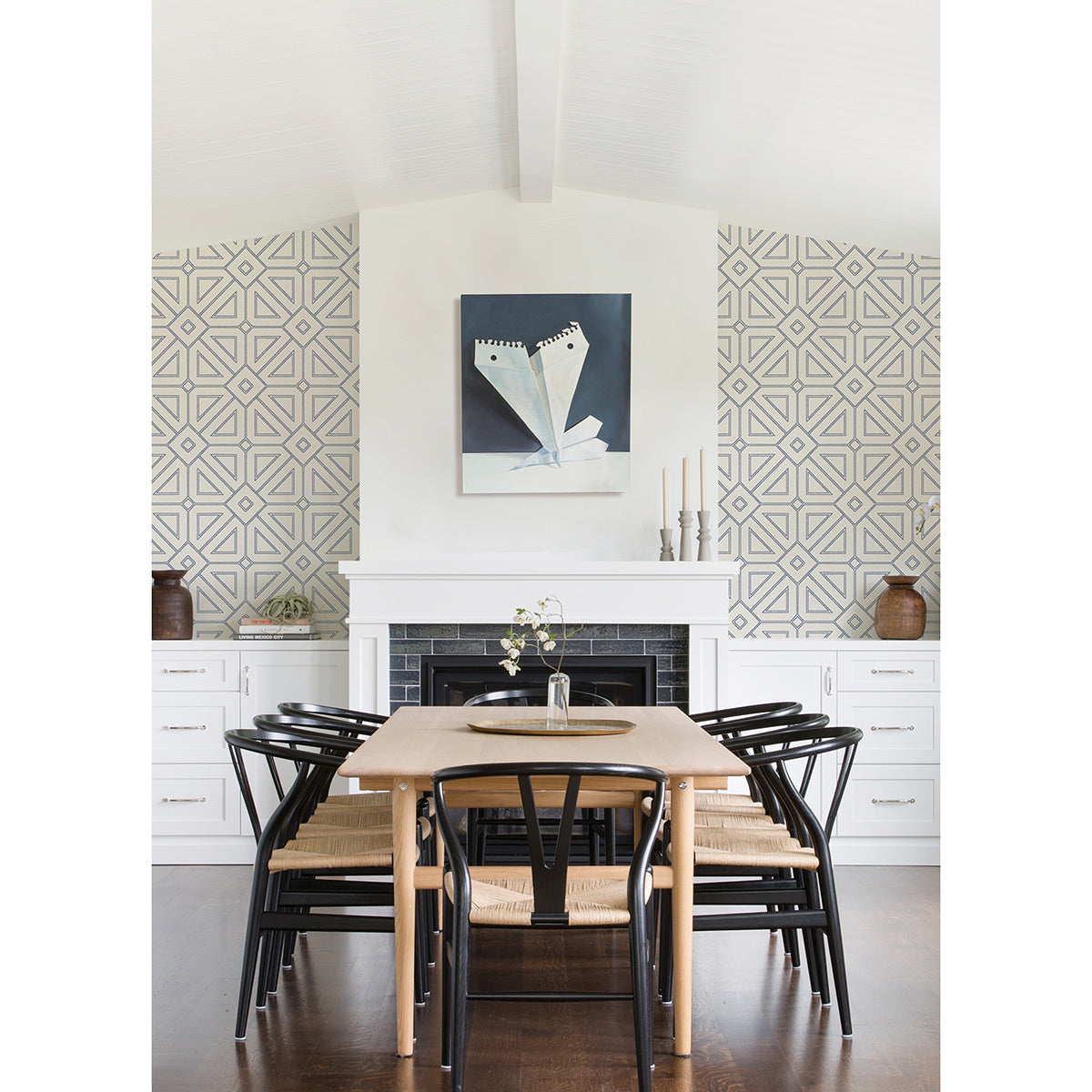 Voltaire Indigo Beaded Geometric Wallpaper - Geometric Wallpaper