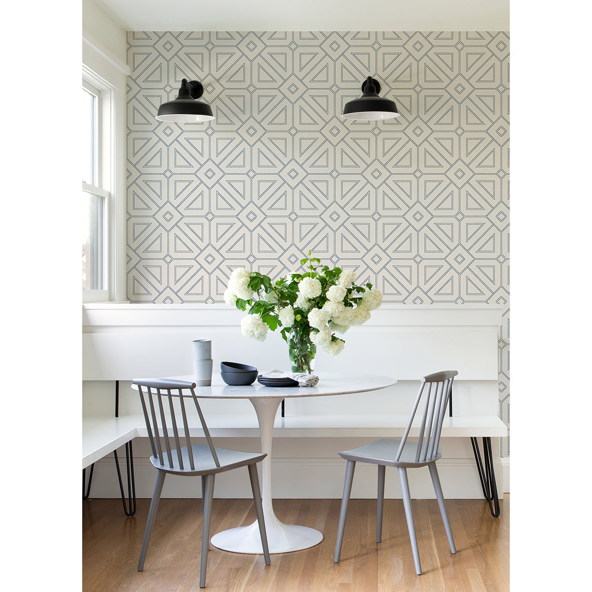 Voltaire Indigo Beaded Geometric Wallpaper - Geometric Wallpaper