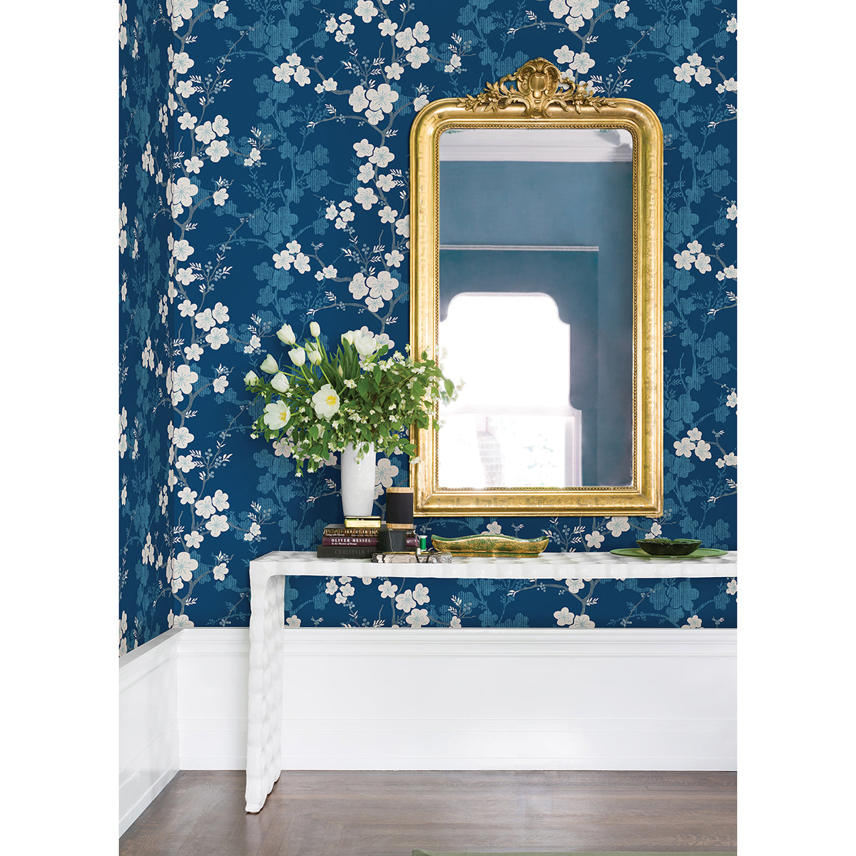 Nicolette Navy Floral Trail Wallpaper - Floral Wallpaper