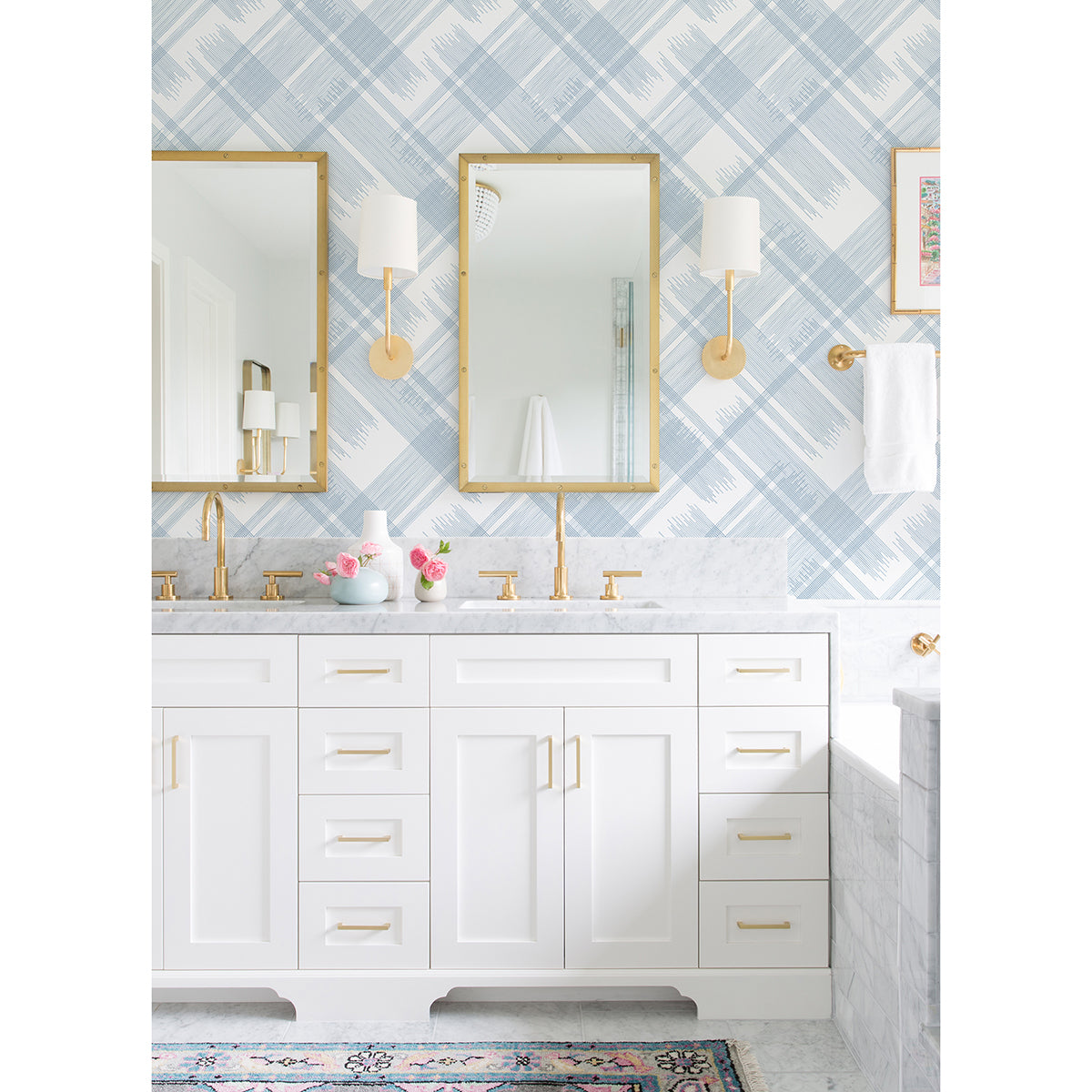 Zag Blue Modern Plaid Wallpaper - Plaid Wallpaper