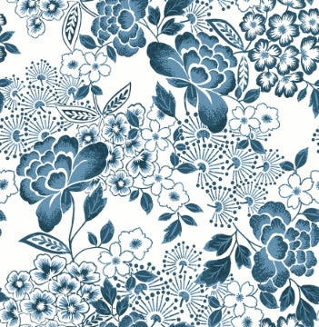 Irina Blue Floral Blooms Wallpaper - Floral Wallpaper