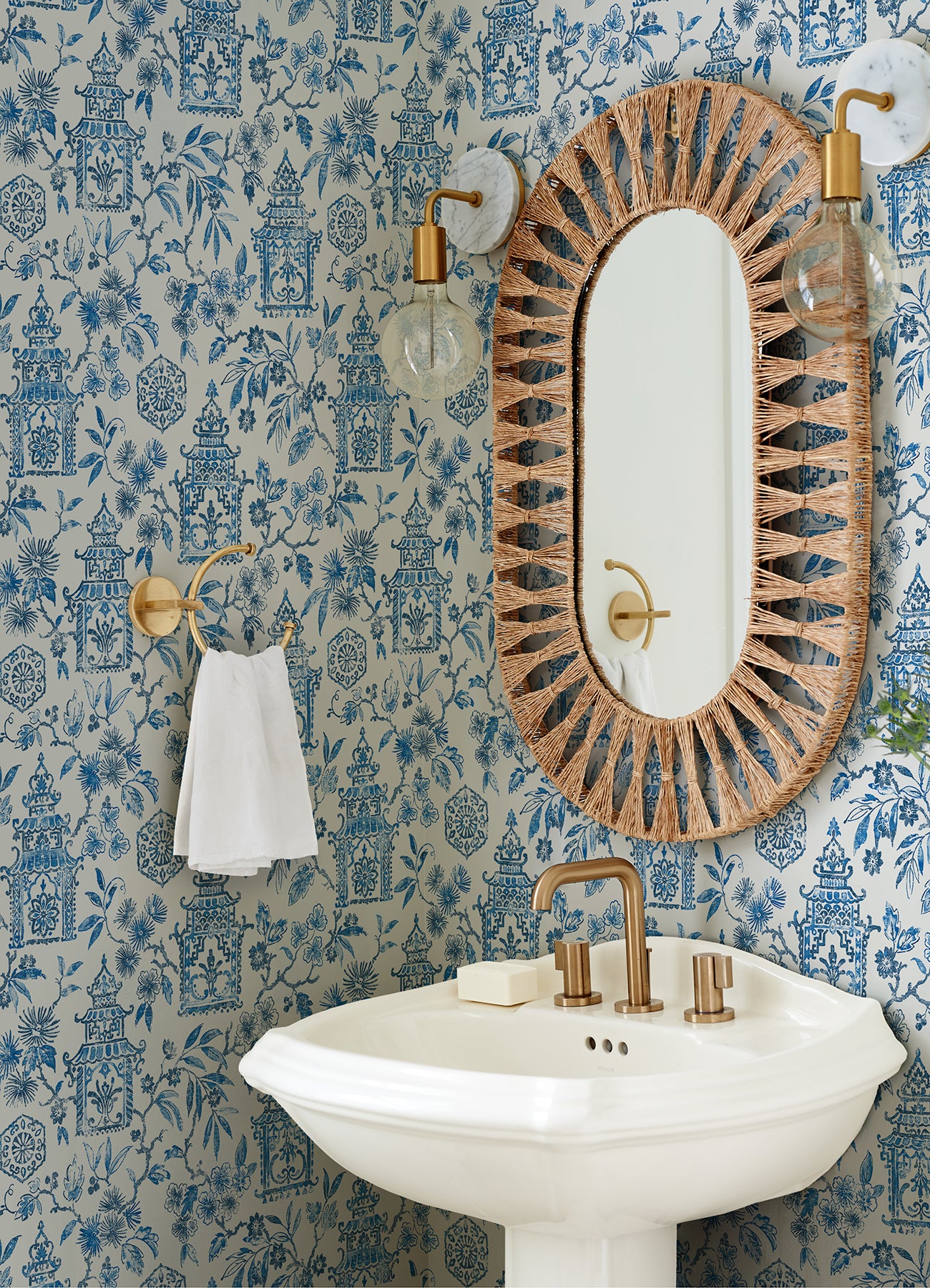 Helaine Blue Pagoda Wallpaper - Toile Wallpaper