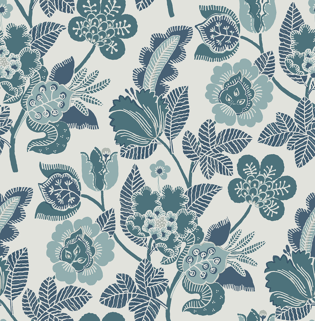 Jana Teal Jacobean Wallpaper - Jacobean Wallpaper