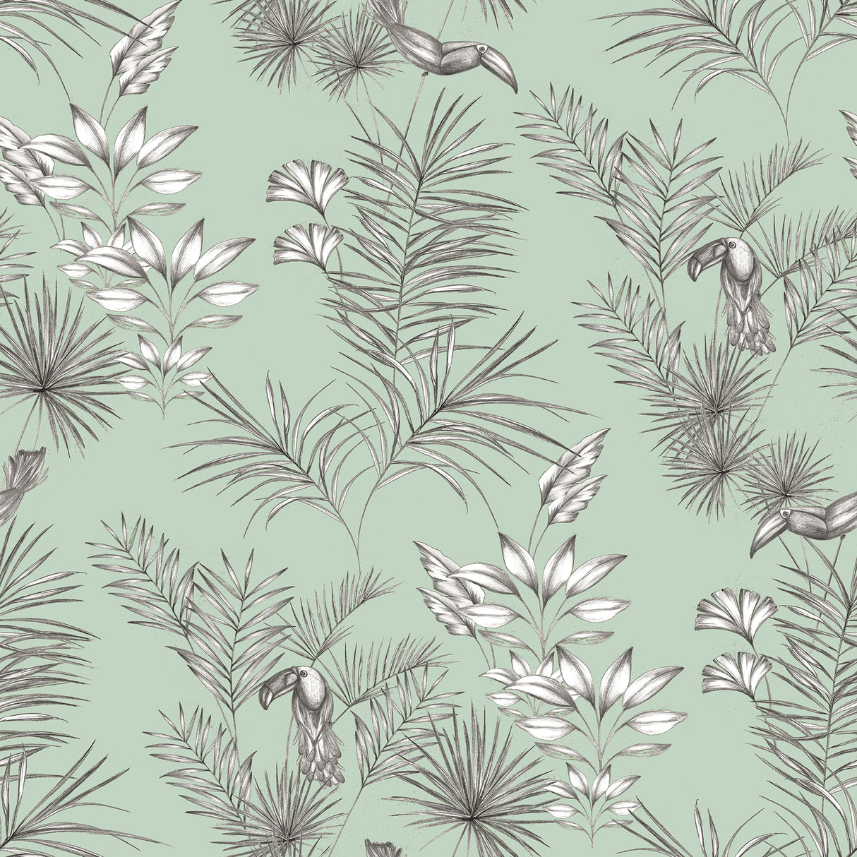 Shelly Mint Toucan Toile Wallpaper - Toile Wallpaper