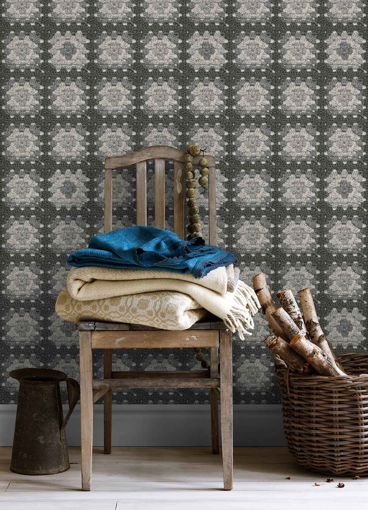 Maud Grey Crochet Geometric Wallpaper - Geometric Wallpaper