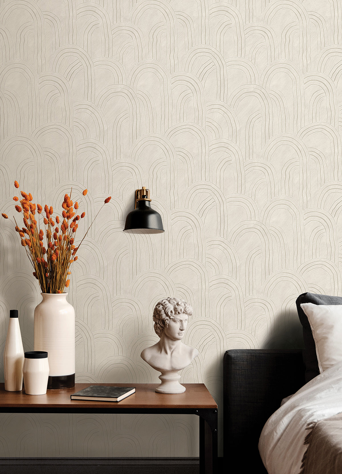Cabo Cream Rippled Arches Wallpaper - Stripes Wallpaper