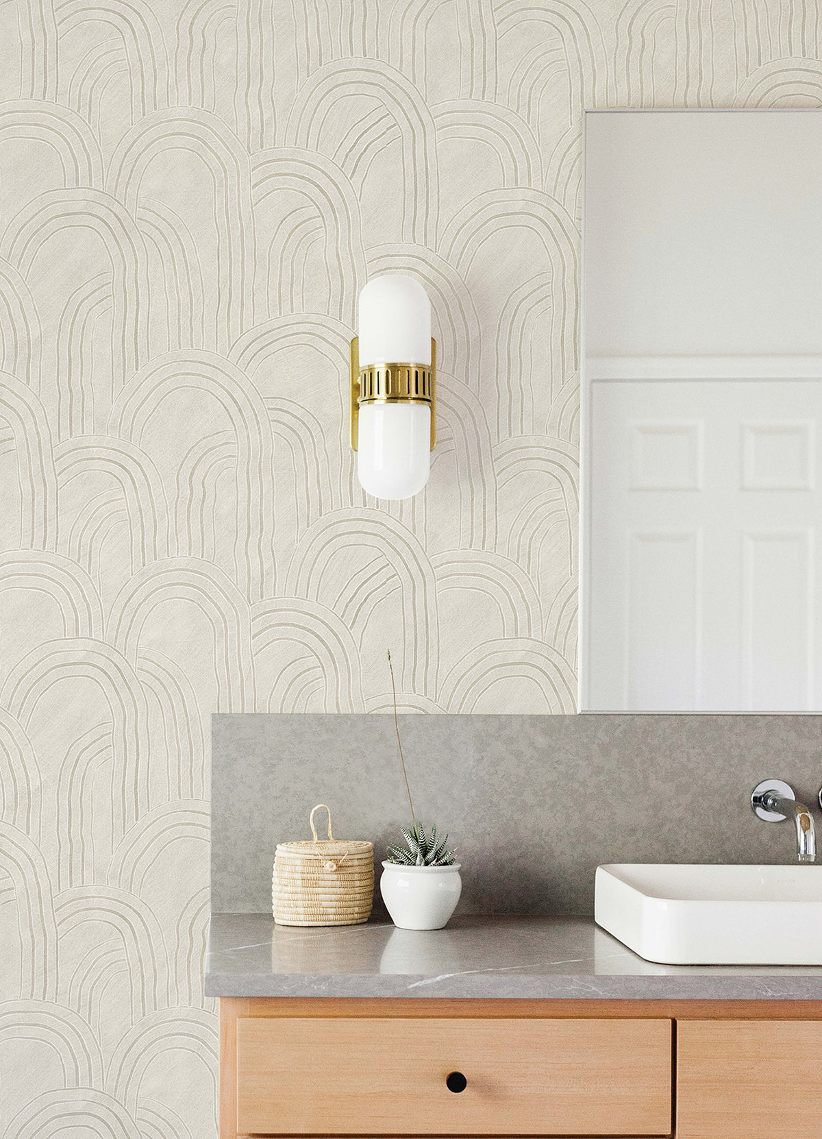 Cabo Cream Rippled Arches Wallpaper - Stripes Wallpaper