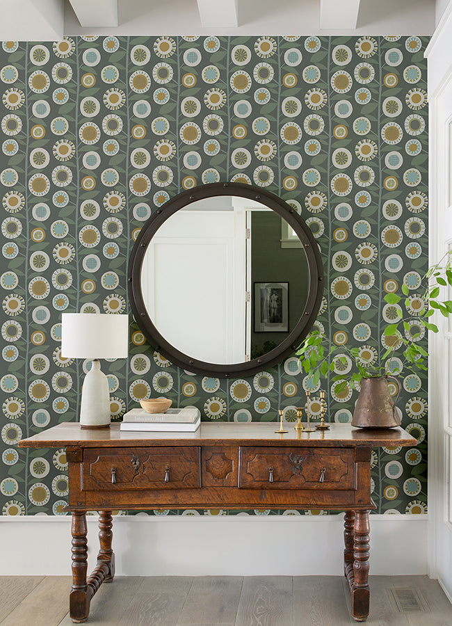Sisu Grey Floral Geometric Wallpaper - Floral Wallpaper