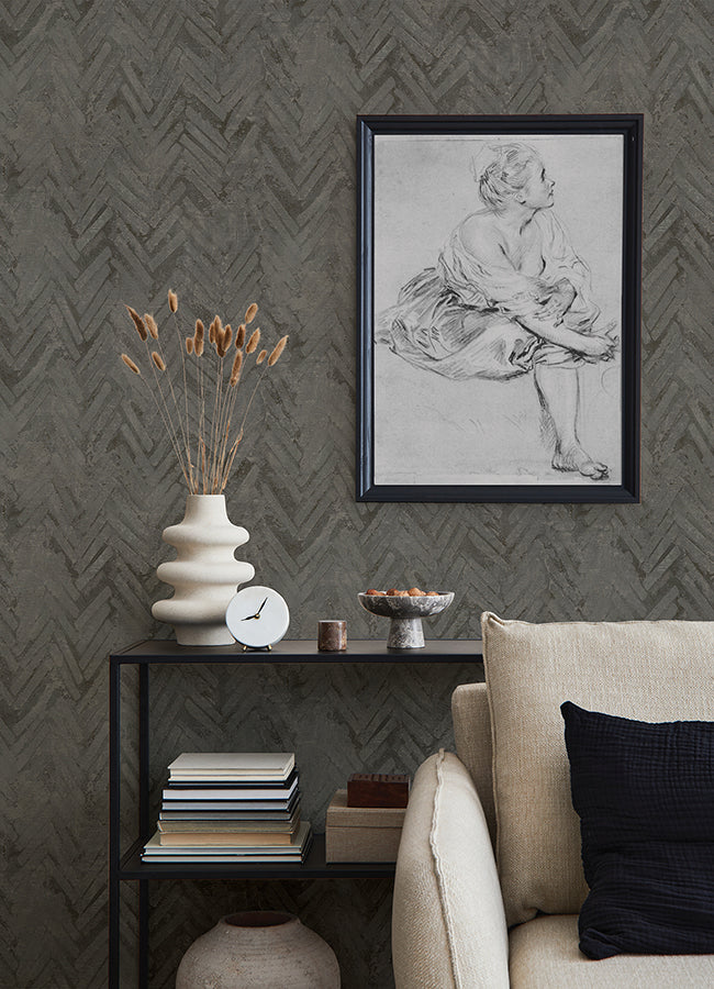 Amesemi Distressed Herringbone Wallpaper - Distressed Wallpaper