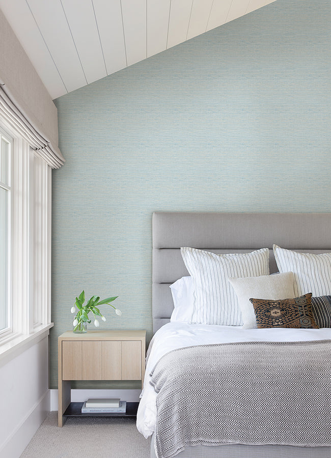 Agave Sky Blue Faux Grasscloth Wallpaper - Grasscloth Wallpaper